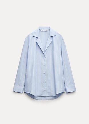 Жіноча сорочка zara з довгим рукавом блакитна в смужку розмір l (48)