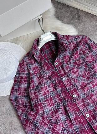 Рубашка свободного кроя с длинными рукавами рубашка в клетку стильная базовая красная оранжевая бордовая синяя