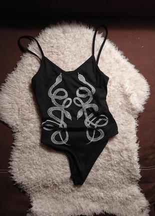 Боди черное, боди готическое, боди со змеями