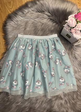 Гарна стильна фатинова спідниця юбка з єдинорогами для дівчинки 6-8р h&m