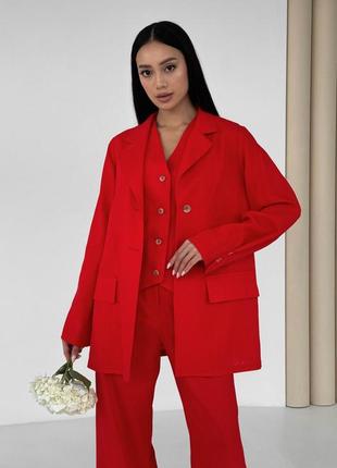 Піджак жіночий однобортний, лляний, літній, весняний, без підкладки, червоний