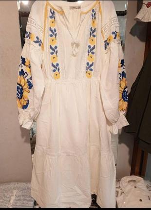 Колоритна сукня вишиванка, українське плаття вишиванка з соняшниками, етно сукня з вишивкою6 фото