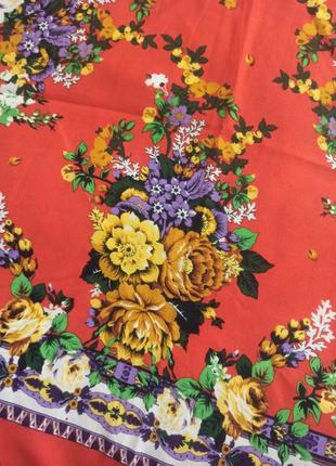 Шикарний великий червоний народний хустка шаль палантин із квітами й бахромою5 фото