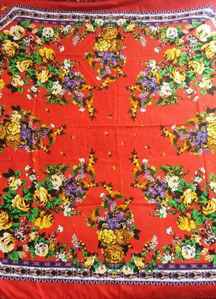 Шикарний великий червоний народний хустка шаль палантин із квітами й бахромою3 фото