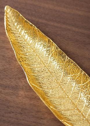 Металева підставка під ароматичні палички золотий листок3 фото
