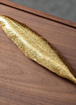 Металева підставка під ароматичні палички золотий листок4 фото