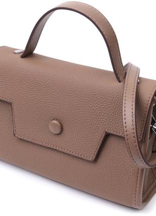 Женская сумка с геометрическим клапаном из натуральной кожи vintage 22630 коричневая