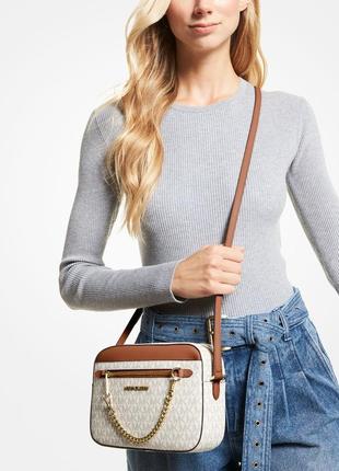 Сумка женская michael kors оригинал jet set large logo crossbody bag vanilla белая в лого кросс боди8 фото