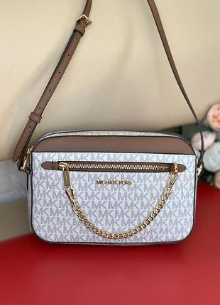 Сумка женская michael kors оригинал jet set large logo crossbody bag vanilla белая в лого кросс боди1 фото