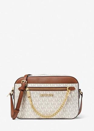 Сумка женская michael kors оригинал jet set large logo crossbody bag vanilla белая в лого кросс боди7 фото