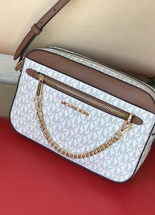 Сумка женская michael kors оригинал jet set large logo crossbody bag vanilla белая в лого кросс боди2 фото