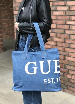 Сумка guess оригінал denim logo tote bag денім гесс1 фото