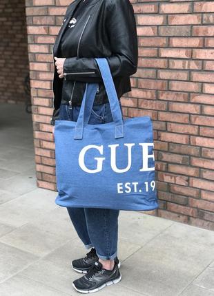 Сумка guess оригінал denim logo tote bag денім гесс3 фото