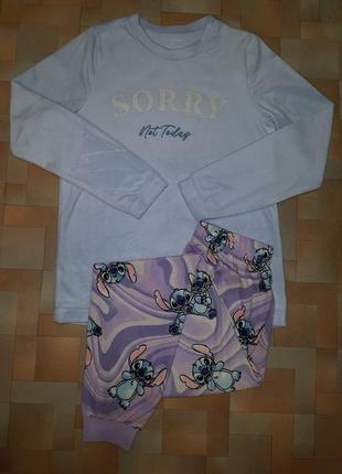 Теплый комплект стич, stitch пижамка флис-велюр disney xs р-р