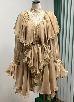 Плаття сукня в стилі overthesea шифон з рюшами мереживом романтична