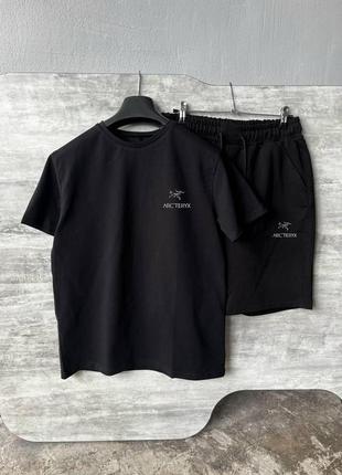 Мужской летний костюм футболка + шорты arcteryx черный арктерикс на лето (b)