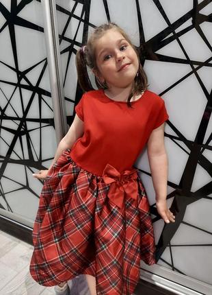 Шикарное пышное нарядное платье куколка в клетку красное с бантом h&m 7-10 лет9 фото