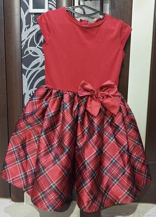 Шикарное пышное нарядное платье куколка в клетку красное с бантом h&m 7-10 лет3 фото
