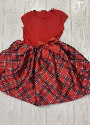 Шикарное пышное нарядное платье куколка в клетку красное с бантом h&m 7-10 лет5 фото
