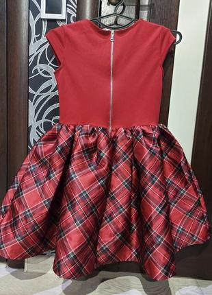 Шикарное пышное нарядное платье куколка в клетку красное с бантом h&m 7-10 лет7 фото