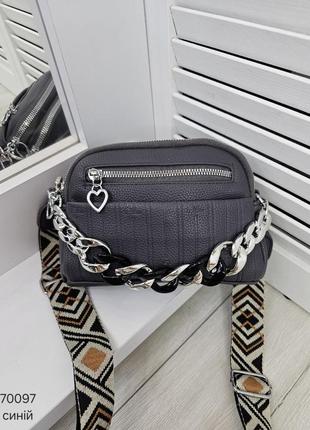 Женская стильная и качественная сумка из эко кожи синяя1 фото