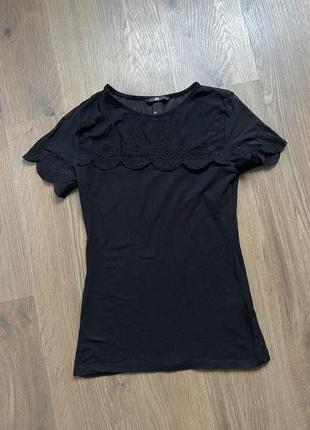 Черная футболка с кружевом с сеточкой h&amp;am блуза s7 фото