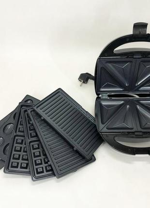 Мультипекарі вафельниця бутербродниця сендвічниця гриль електрична 4 в 1 з формами jo-369 domotec ms-7704