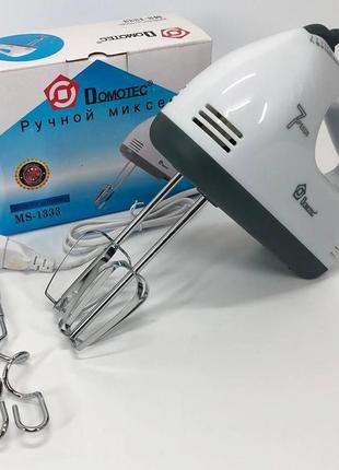 Миксер domotec ms-1333 ручной с насадками для взбивания и для теста, me-914 двухвенчиковый миксер
