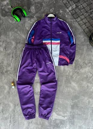 Чоловічий спортивний костюм adidas вітровка + штани фіолетовий комплект адідас із плащівки весняний (b)