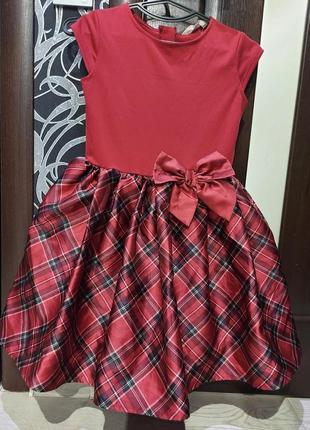 Шикарное пышное нарядное платье куколка в клетку красное с бантом h&m 7-10 лет4 фото