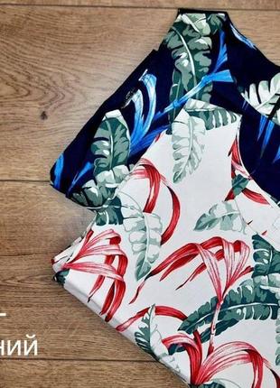 Літнє плаття cotton straight з воланом різні кольори та розміри квітковий принт тропічні листя6 фото