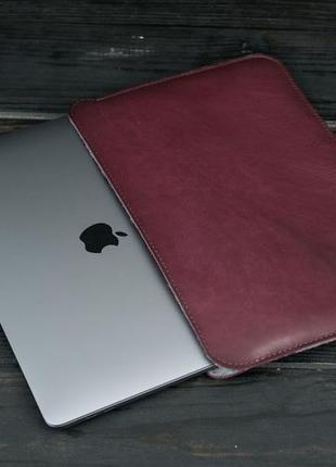 Кожаный чехол для macbook дизайн №2 с войлоком,  натуральная кожа итальянский краст, цвет бордо2 фото