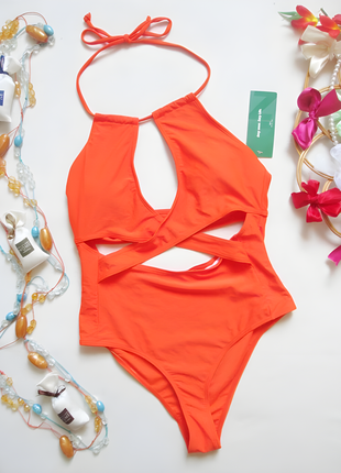 Суперовый слитный яркий однотонный купальник shein🌴🌼🌴