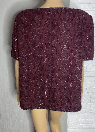 Шикарная винтажная блуза очень большого размера батал блузка расшита бисером и пайетками bonmarche, xxxxl 58р2 фото