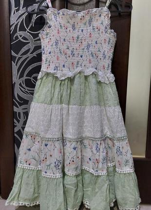 Шикарное цветочное платье, сарафон miss из комбинированой ткани и многоярусной юбкой 7-10 лет4 фото