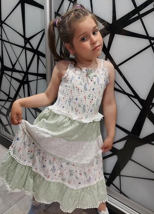 Шикарное цветочное платье, сарафон miss из комбинированой ткани и многоярусной юбкой 7-10 лет2 фото
