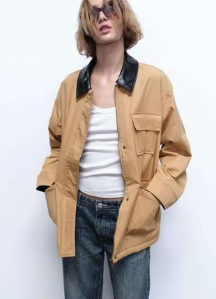 Куртка zara с кожаными вставками