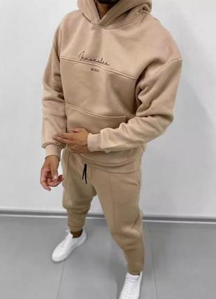 Теплый мужской костюм на флисе, m,l,xl,xl, графит, серый, черный, зеленый и беж