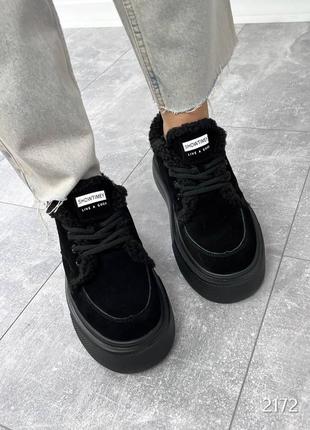 Кеды millio, черные, натуральная замша, зима