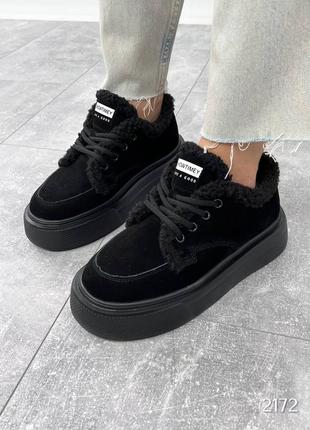 Кеды millio, черные, натуральная замша, зима