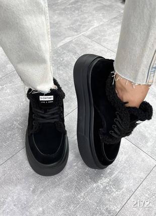 Кеды millio, черные, натуральная замша, зима