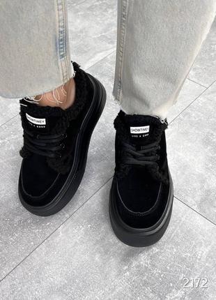 Кеды millio, черные, натуральная замша, зима