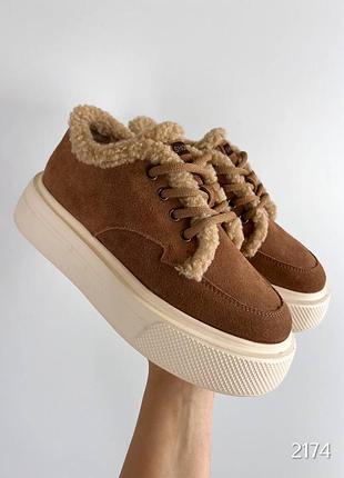 Кеди millio, рудий, натуральна замша, зима