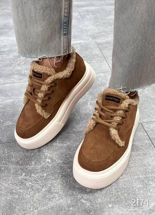 Кеди millio, рудий, натуральна замша, зима