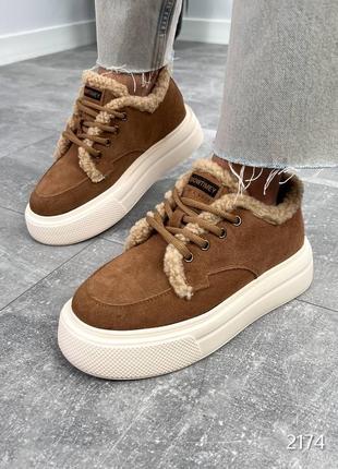 Кеди millio, рудий, натуральна замша, зима