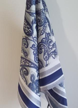 Платок платок сатиновый на голову на сумку твилли шарф синий серый новый