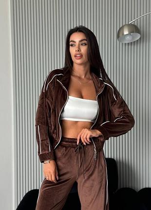 Спортивний костюм велюр велюровий жіночий худі оверсайз палаццо кофта олімпійка штани прямі по фігурі кльош манжети3 фото