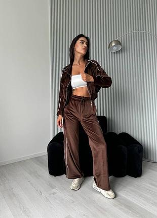 Спортивний костюм велюр велюровий жіночий худі оверсайз палаццо кофта олімпійка штани прямі по фігурі кльош манжети2 фото