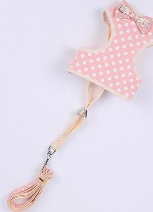 Шлейка для собак с поводком горошек 11947 m розовая