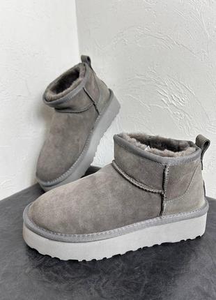 ❄️ жіночі зимові сірі Уггі оригінал міні жіночі чорний замш ugg australia серые уги уггі угги угі / зимове жіноче взуття якісне  / женские зимние натуральные